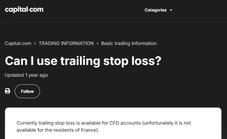 Trailing Stop Loss Orders sind möglich bei Capital.com