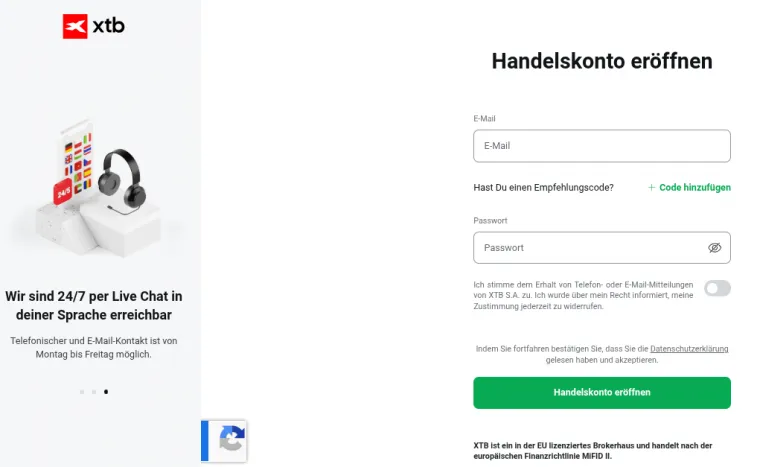 Anmeldemaske XTB