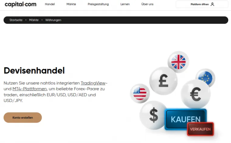 Forex Auswahl beim Broker Capital.com
