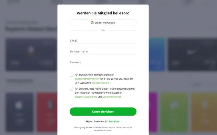 Etoro Trading Konto eröffnen