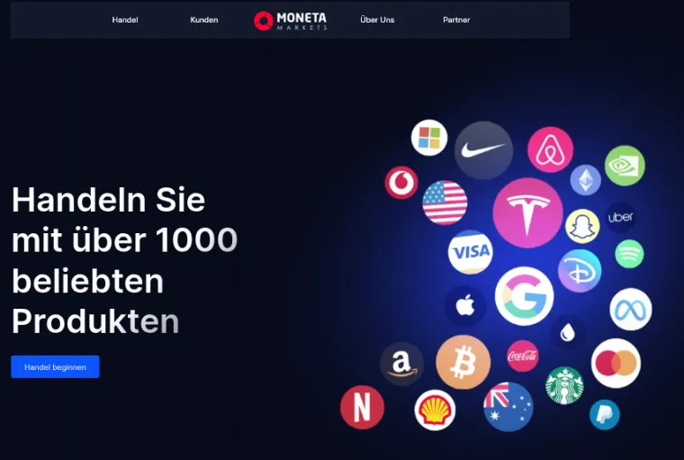 Homepage des ECN Brokers Moneta Markets