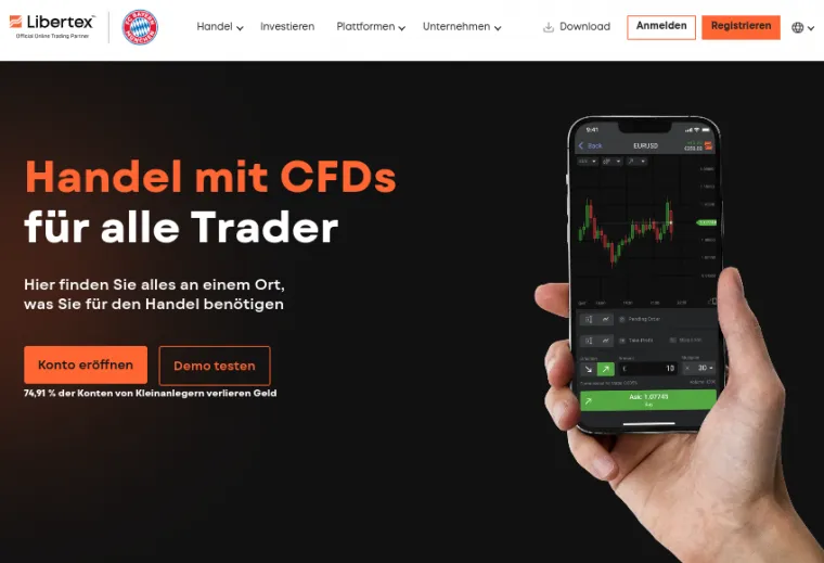 Hauptseite von Libertex - Daytrading Broker