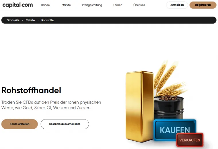 Capital.com bietet auch Rohstoffe zum Handel an