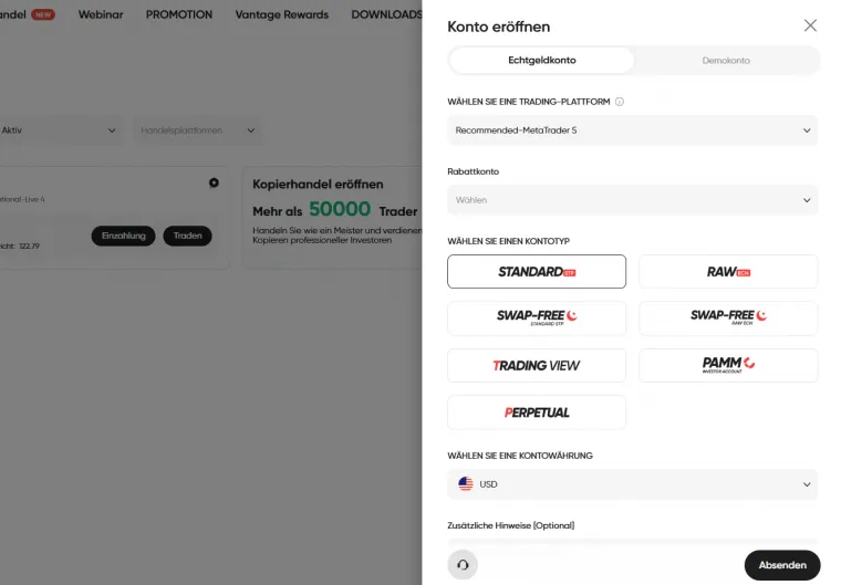 Kontoeröffnung Scalping Broker Vantage