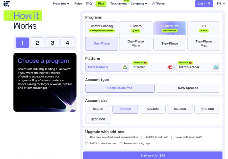 Angebote und Programme bei InstantFunding.com