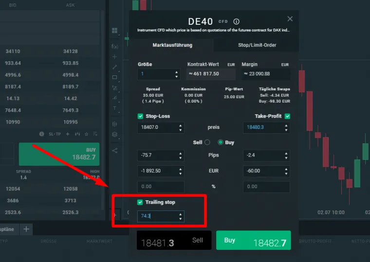 Anwendung Trailing Stop Loss Beispiel