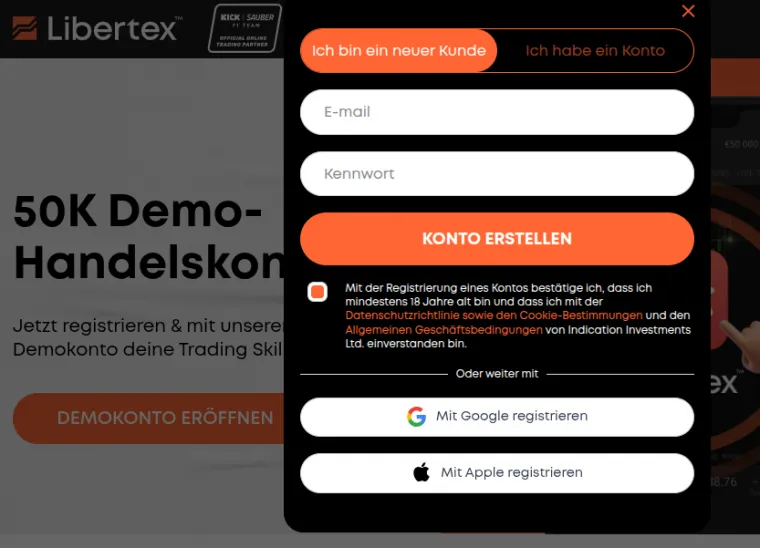 Anmeldemaske für Demokonto bei Libertex