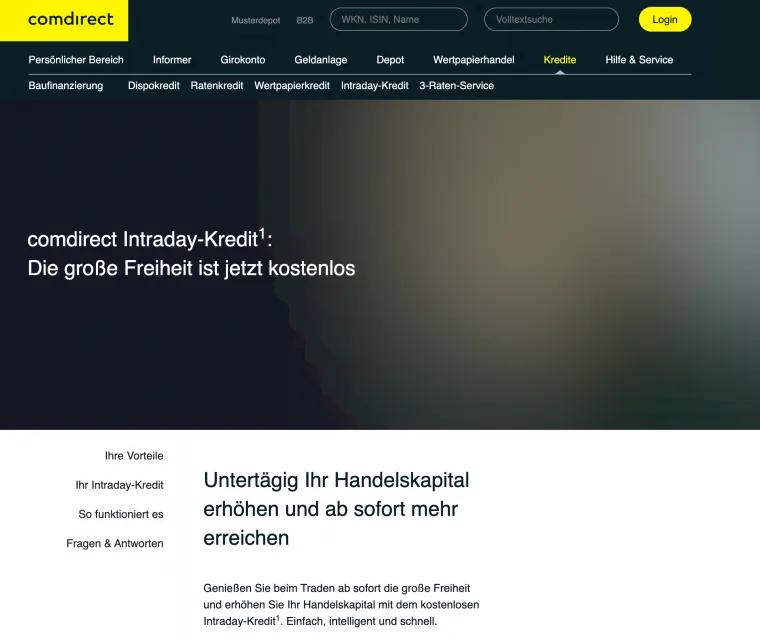 comdirect Intraday-Kredit für Trader - Trading Kredit