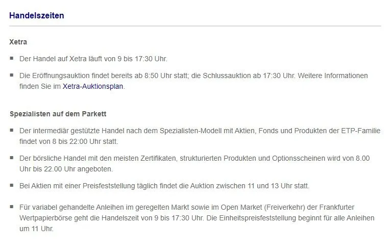 Öffnungszeiten an der Börse