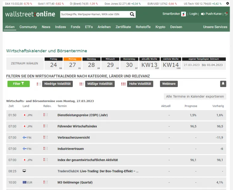 wallstreet online wirtschaftskalender