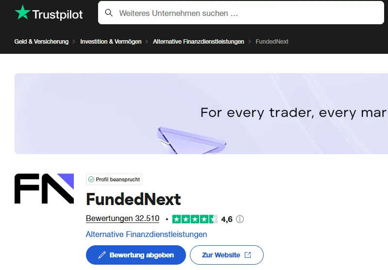 Fundednext Trustpilot Bewertungen anderer Trader