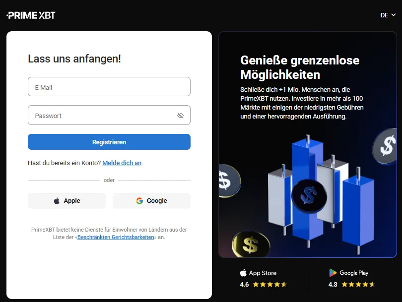 PrimeXBT Kontoeröffnung