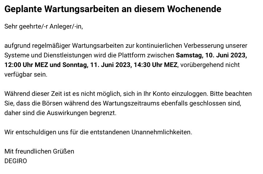 Degiro Wartungarbeiten