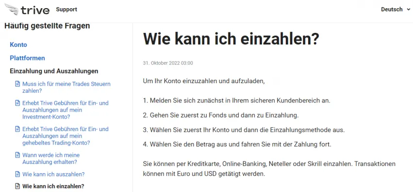 Trive Zahlungsmethoden