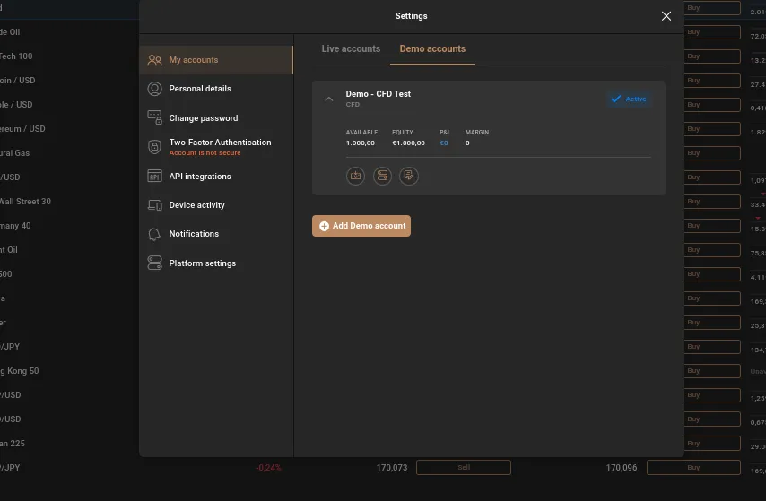 Demokonto in der Trading App