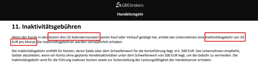 Mögliche Inaktivitätskosten beim MT5 Broker