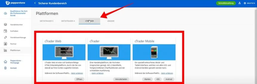 Pepperstone cTrader Plattform