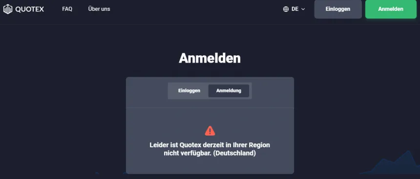 Quotex Anmeldung in Deutschland nicht möglich