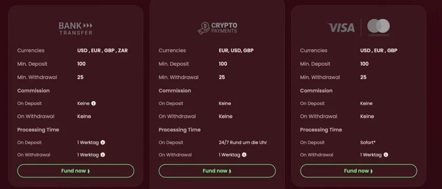 Tickmill Zahlungsmethoden