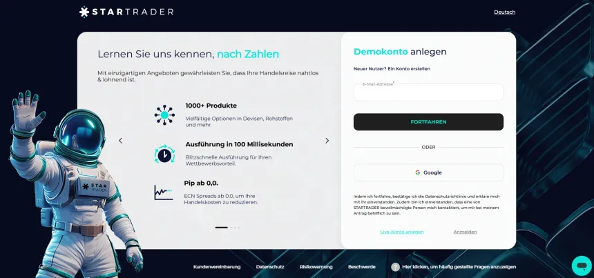 Demokonto eröffnen bei Startrader