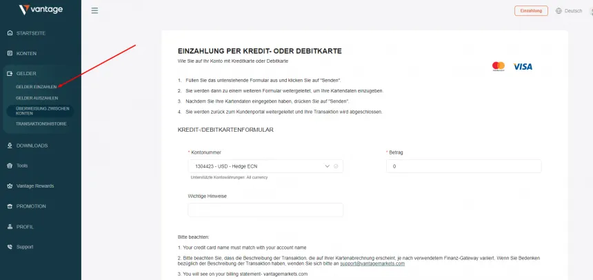 Gelder Einzahlen beim Mt4