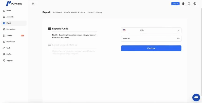 Einzahlungsoptionen von Puprime
