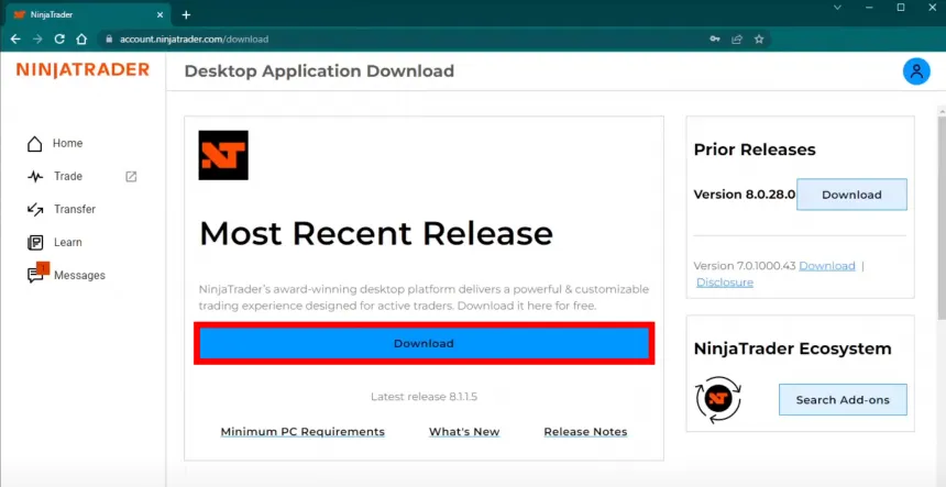 Den NinjaTrader herunterladen