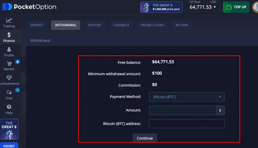 Pocket Option Auszahlung beantragen
