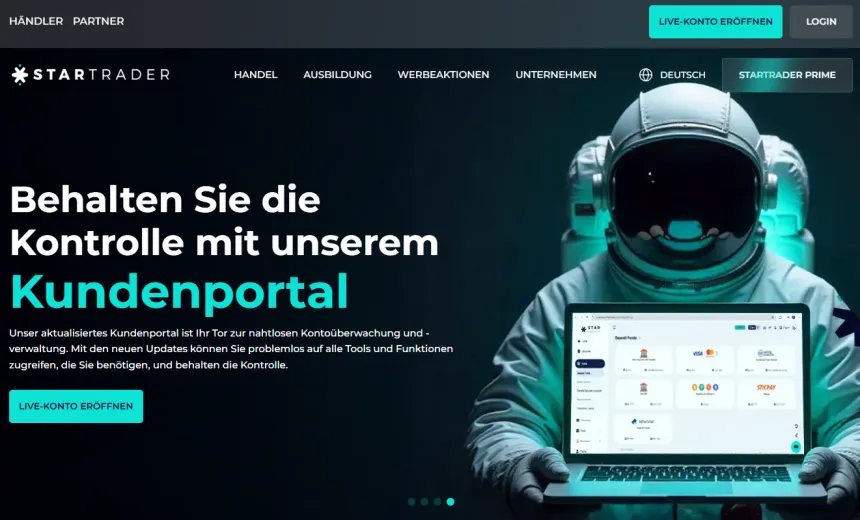 Screenshot der offiziellen Startrader Website