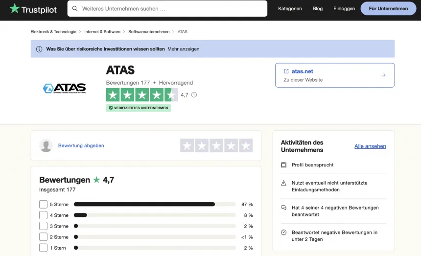ATAS Trustpilot Bewertungen und Erfahrungen