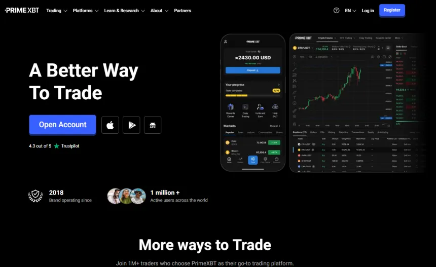 PrimeXBT Website Screenshot