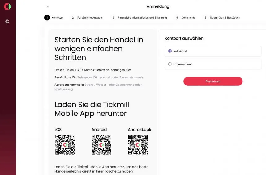 Tickmill Registrierung