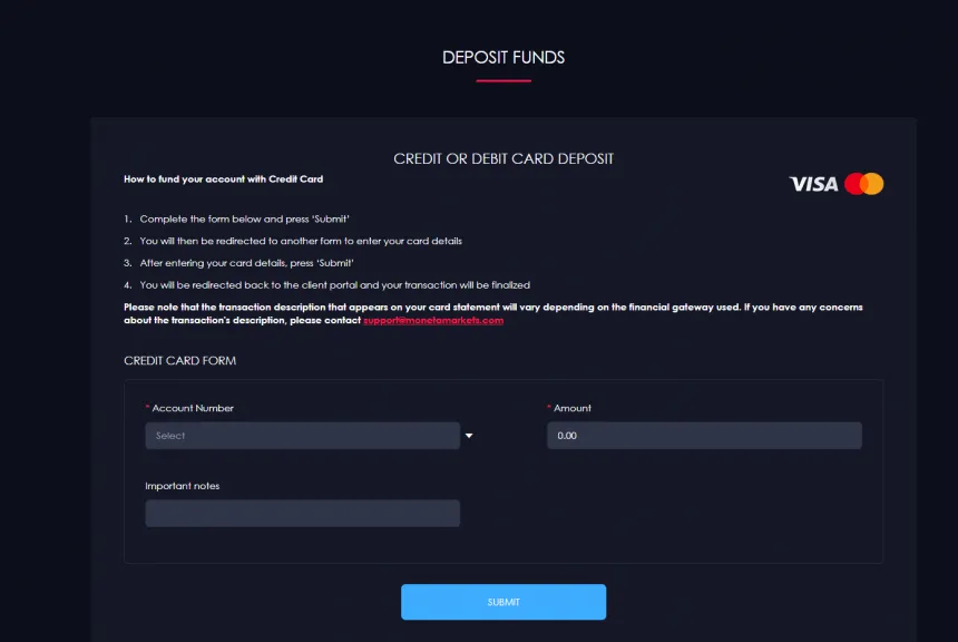 Einzahlung bei Moneta Markets