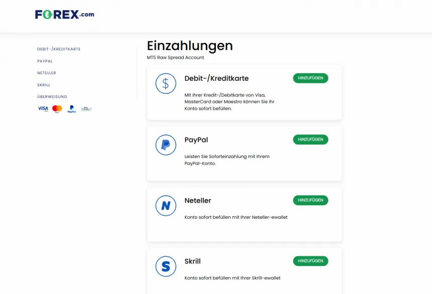 Zahlungsmethoden bei Forex.com für Ein- und Auszahlungen