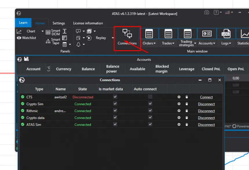 ATAS Broker Verbinden