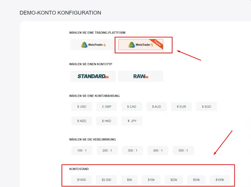 Ein Demokonto für den MetaTrader 5 eröffnen