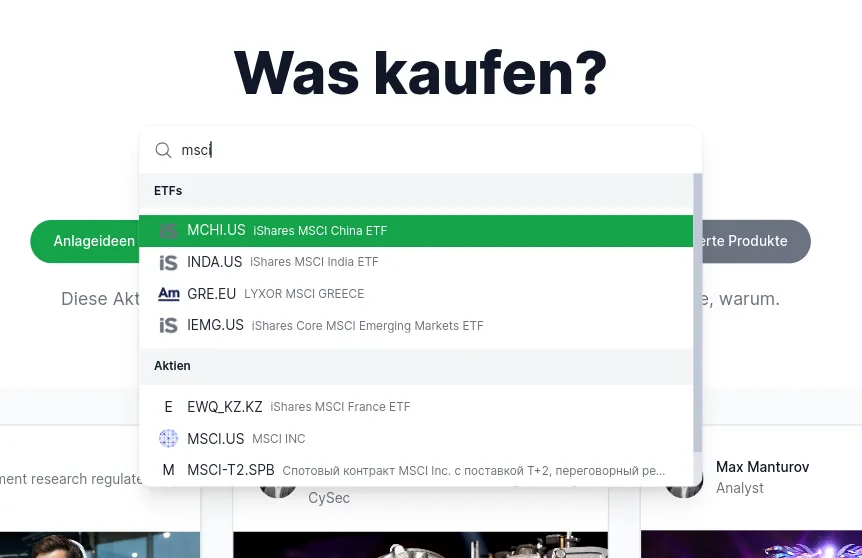 Suche nach MSCI ETFs aus verschiedenen Ländern bei Freedom24