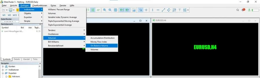 MetaTrader OBV einfügen