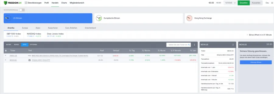Kaufmaske für ETFs beim Broker Freedom24
