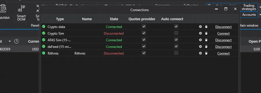 Orderflow Software mit Konto verbinden