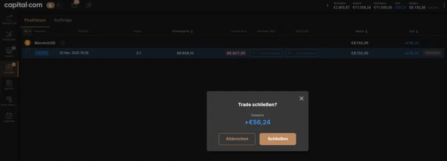 Bitcoin Position schließen bei Capital.com