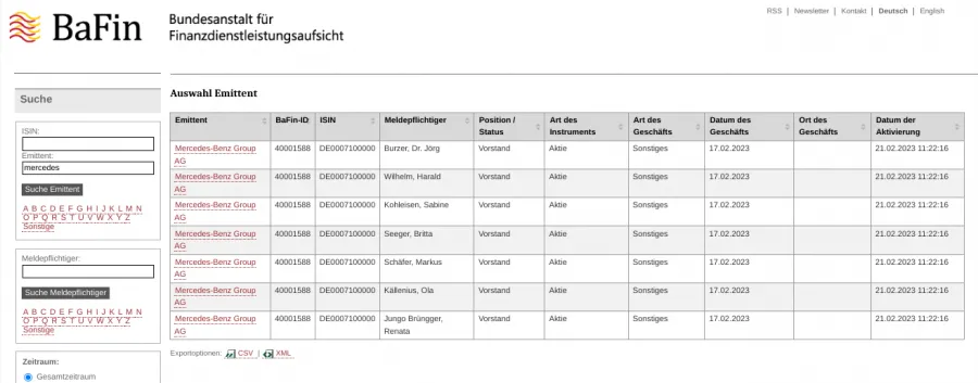 Datenbank für Eigengeschäfte von Führungskräften bei der Bafin