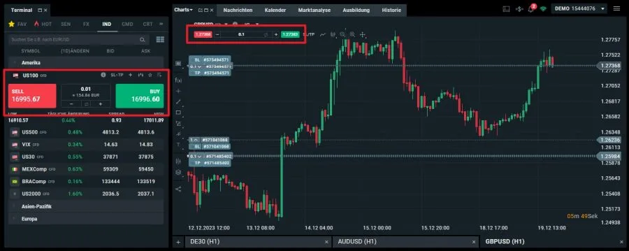 Short Trade und long Trade