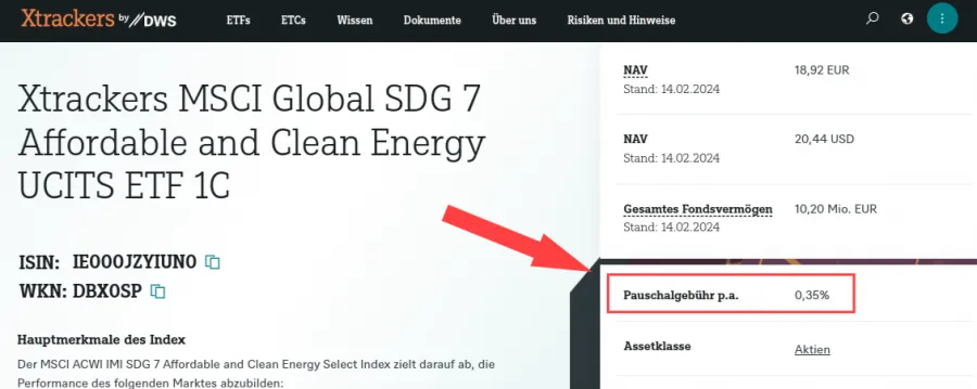 TER Gesamtkostenrate bei einem ETF von Xtrackers
