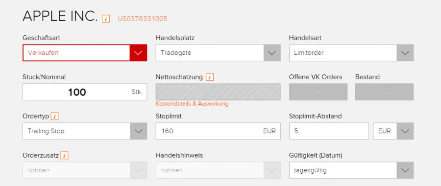 Trailing Stop Loss Order