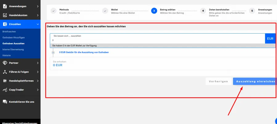Geld auszahlen beim Broker