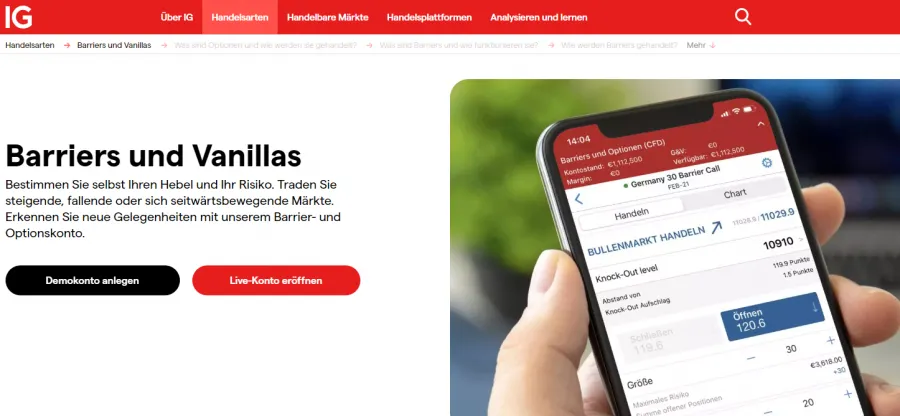 IG Optionen Trading Broker per CFD