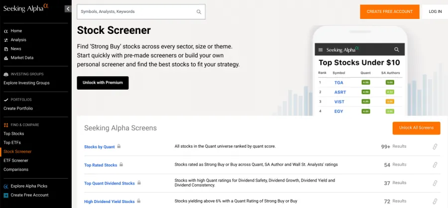 Aktienscreener Seeking Alpha