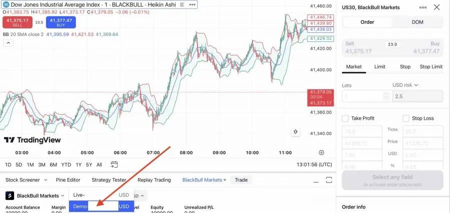 BlackBull CFD Demo Account in Trading View 