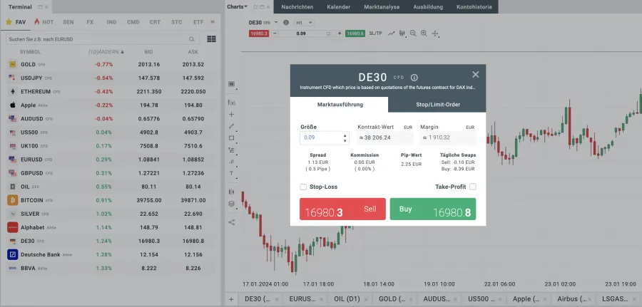 Order eröffnen bei XTB